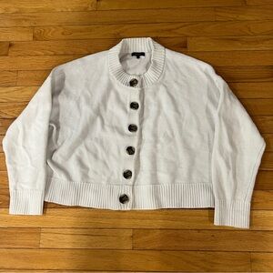 Quince Women 100% Organic Cotton Cropped Cardigan Ivory Sleeved Top Large